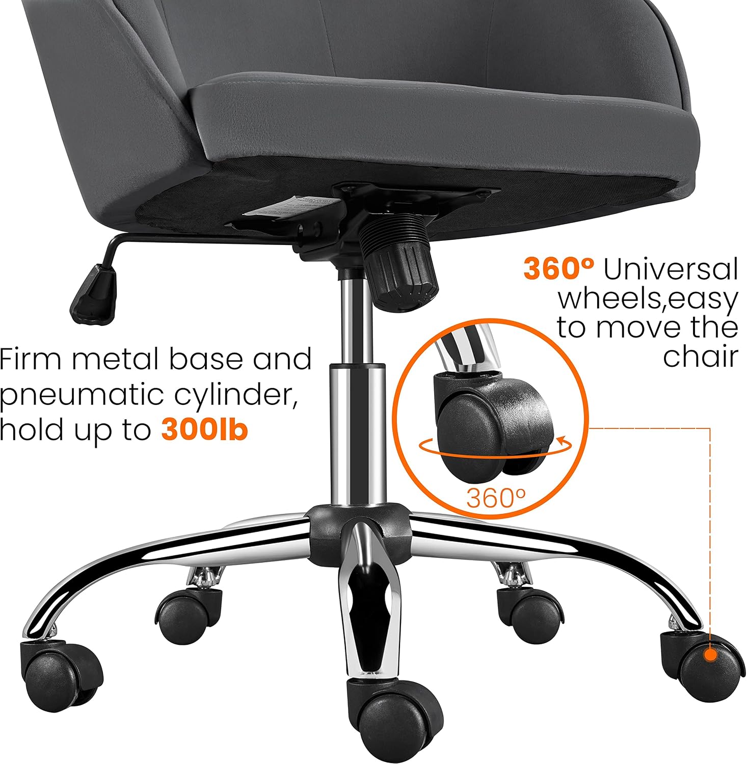 Grey Velvet Office Chair with Armrests and Large Seat - Platinum-Level Office Chairs