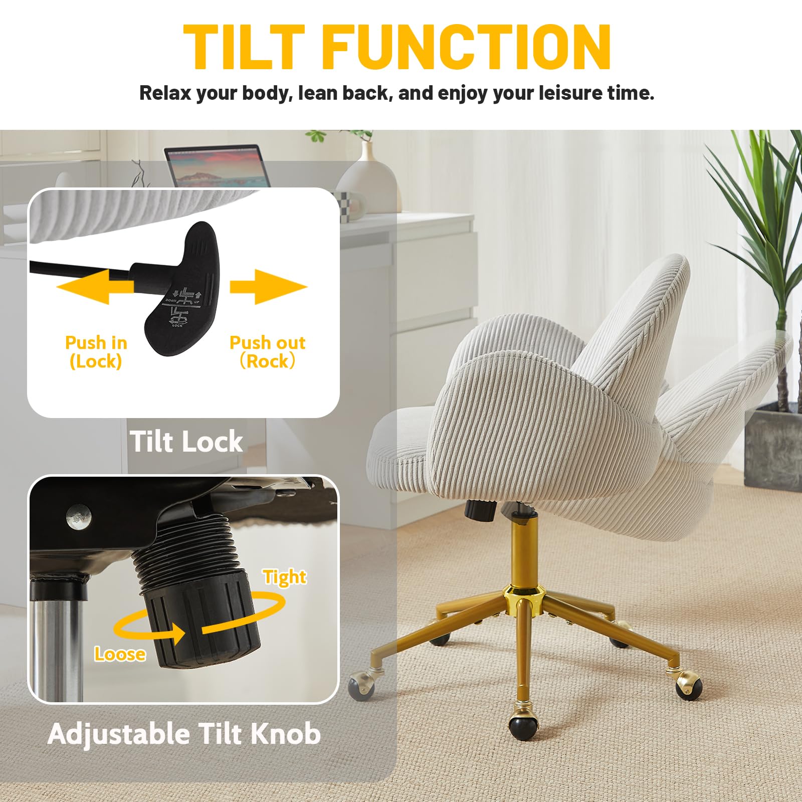 Nrizc Velvet Office Desk Chair, Upholstered Home Office Desk Chairs with Adjustable Swivel Wheels, Ergonomic Office Chair for Living Room, Bedroom, Office, Vanity Study (Beige) Platinum-Level Office Chairs