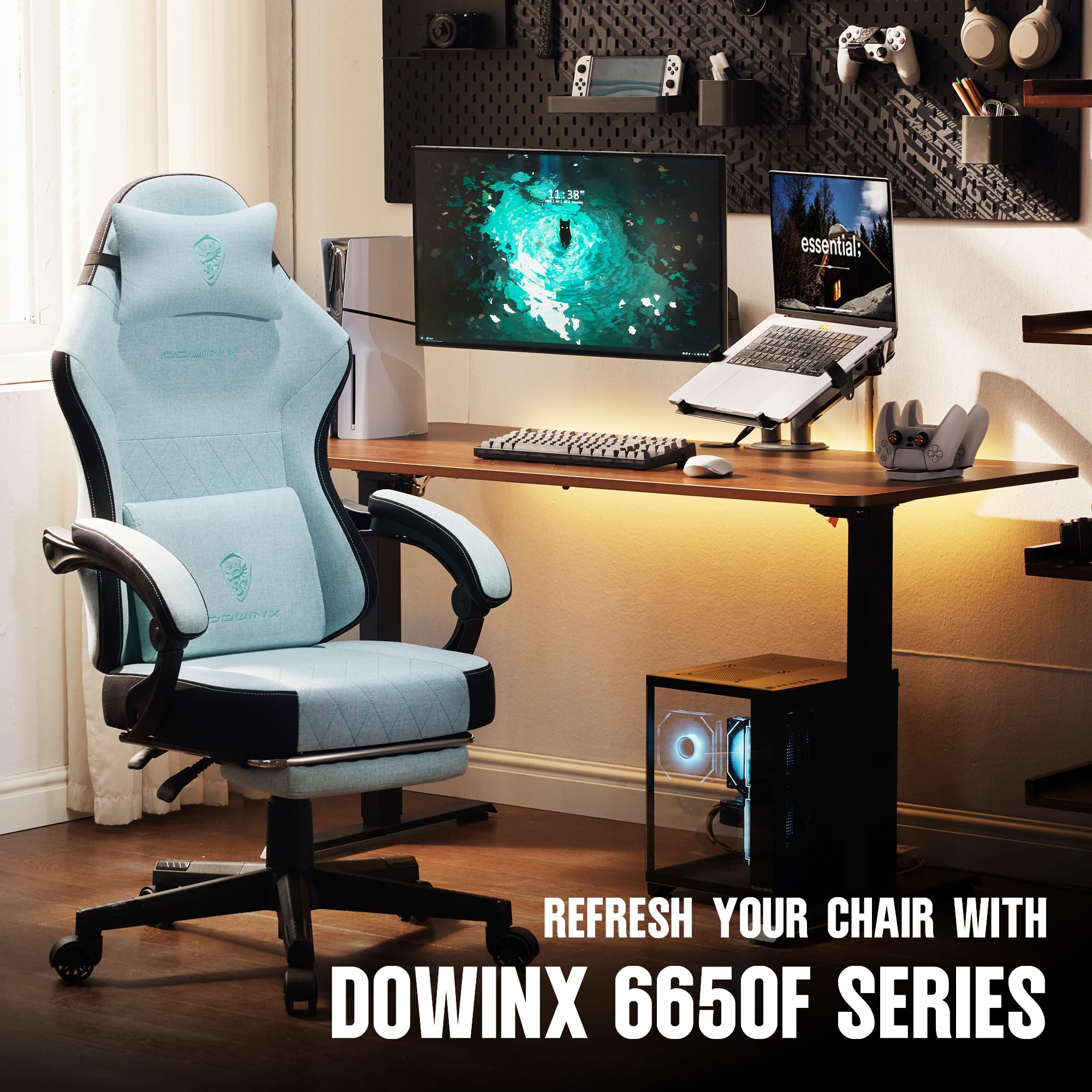 Dowinx High Back Ergonomic Gaming Chair with Massage and Footrest, Beige