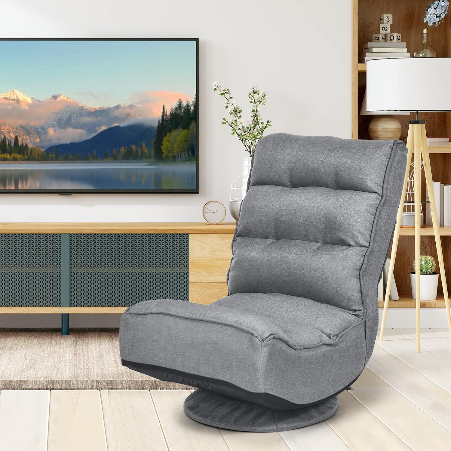 Gray Swivel 360 Degree Folding Linen Floor Gaming Chair - Platinum-Level Office Chairs