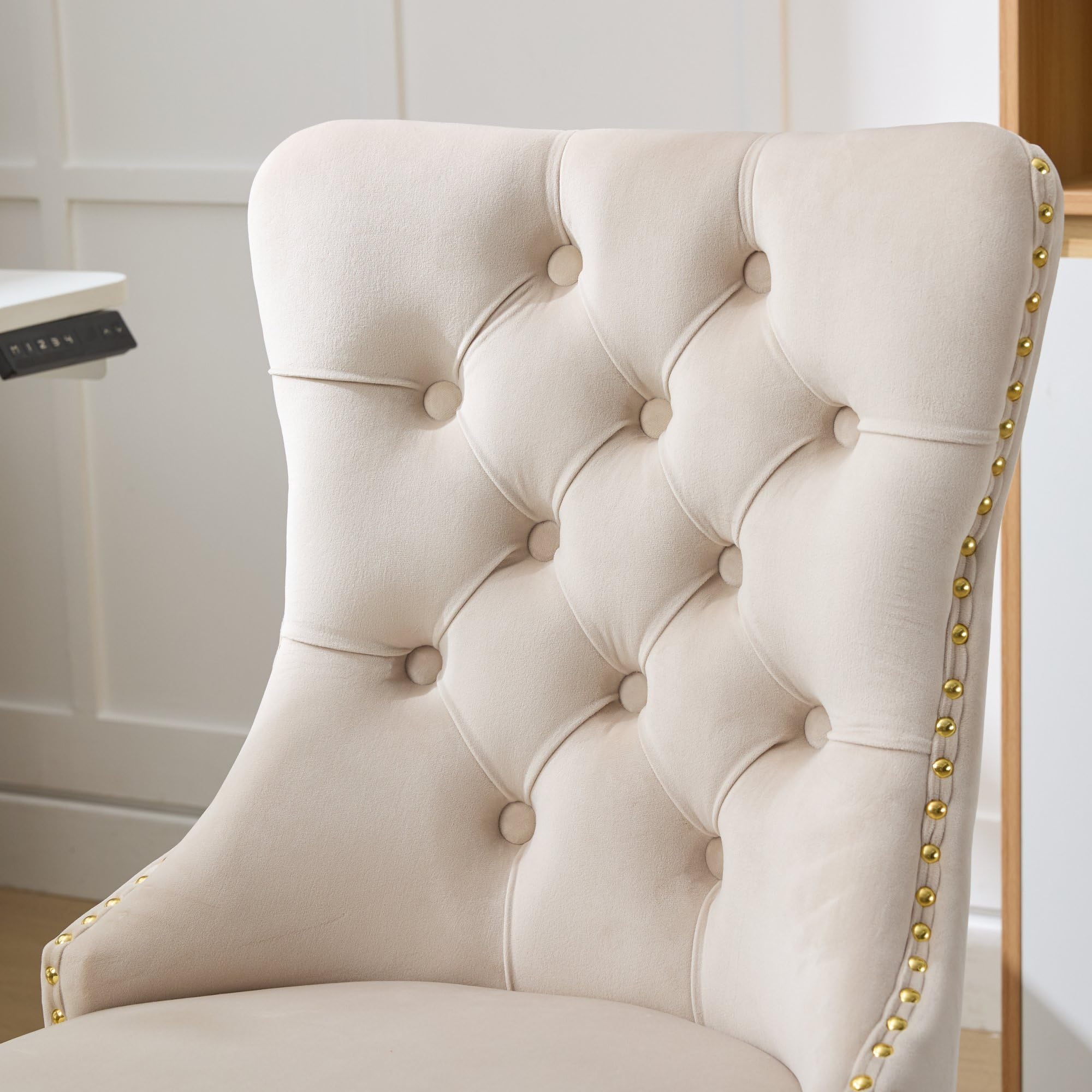 Black Armless Home Office Desk Chair with Wheels, Velvet Swivel Vanity Chair with High Back & Gold Base Adjustable Comfy Upholstered Rolling Task Chairs for Living Room Makeup Room Study (Black) Platinum-Level Office Chairs