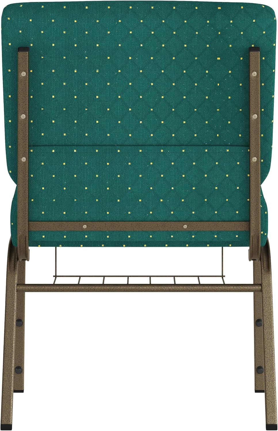 Flash Furniture 4 Pack HERCULES Series 21''W Church Chair in Hunter Green Dot Patterned Fabric with Book Rack - Gold Vein Frame