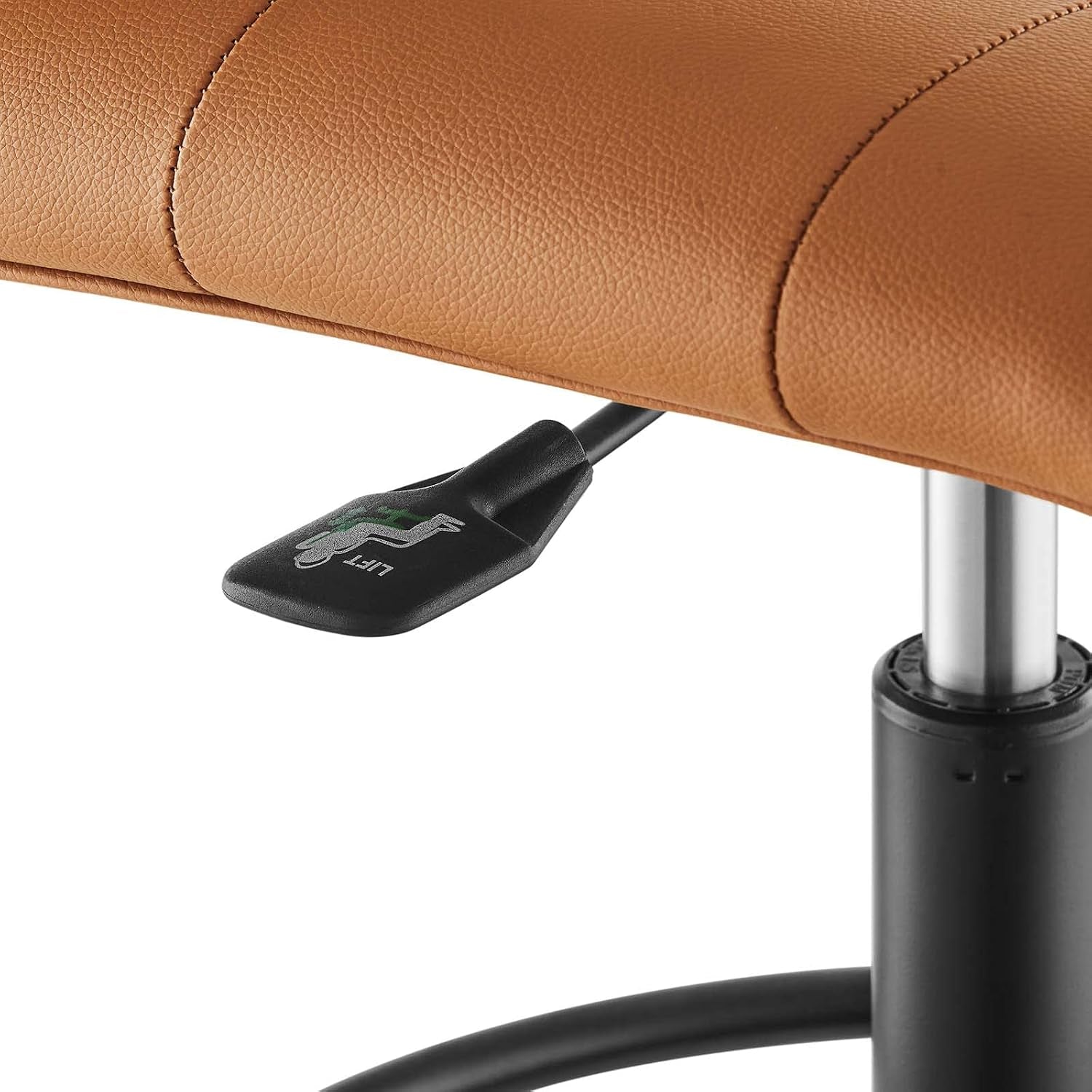 Modway Prim Armless Vegan Leather Drafting Chair in Black Tan