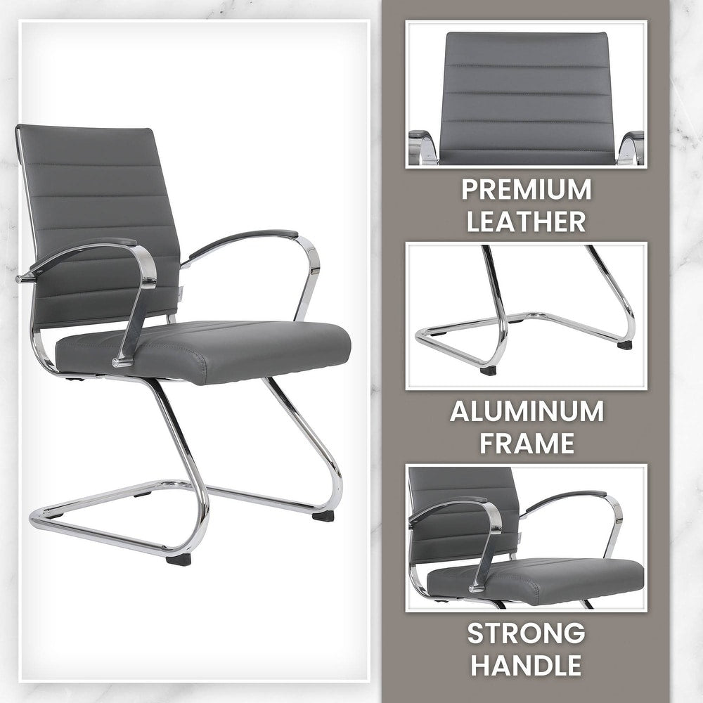 24 PCS Benmar Leather Upholstered Computer Office Chair with Sled Base, Padded Armrests for Home or Office - Grey