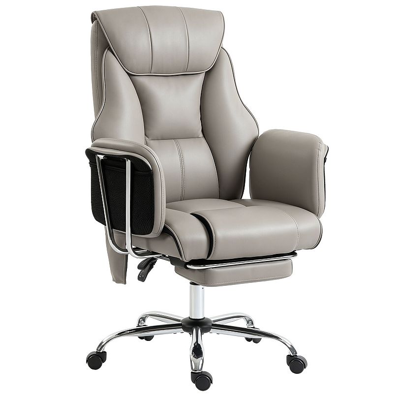 High Back Gray PU Leather Massage Office Chair Ergonomic Executive Desk Chair 6 Point Vibration - Platinum-Level Office Chairs