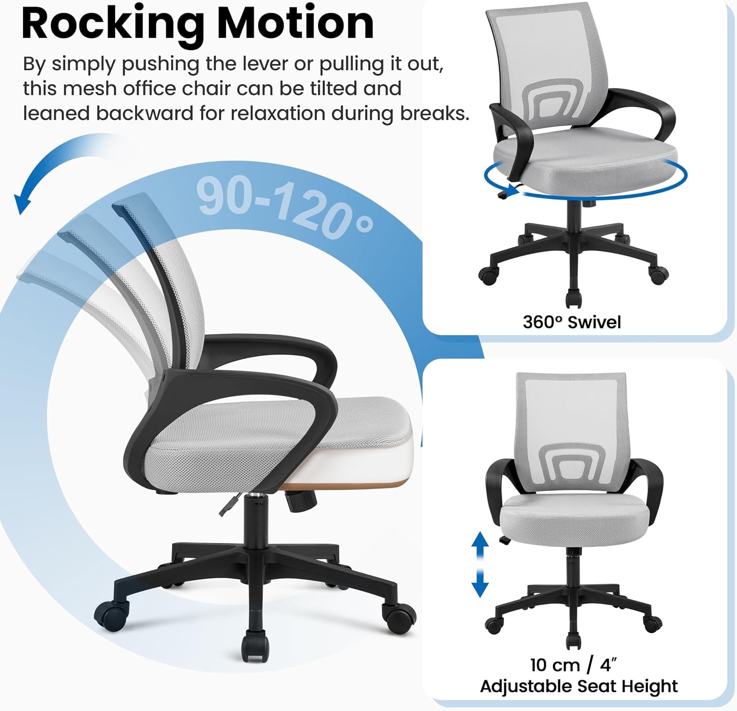 Yaheetech Mid Back Mesh Computer Office Desk Chair Adjustable Swivel, Grey | Breathable Mesh Back and Foam Padded Seat for Comfortable Work at Home or Office; Steel Frame Holds 300 Lb, Easy Assembly.