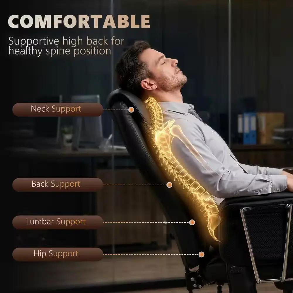 PU Leather 6-Point Vibration Reclining High Back Ergonomic Office Chair in Black with Adjustable Height