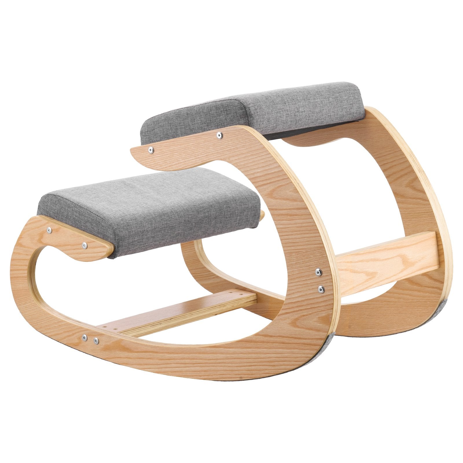 Gray Wooden Kneeling Chair, Ergonomic Posture Chair, Rocking Base