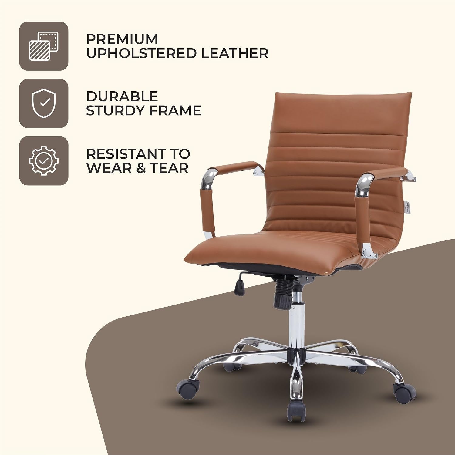 Leisuremod Ergonomic Executive Office Chair with Lumbar Support – Adjustable Leather Swivel Desk Chair, High Back Computer Chair Home & Office with Rolling Wheels & Chrome Base