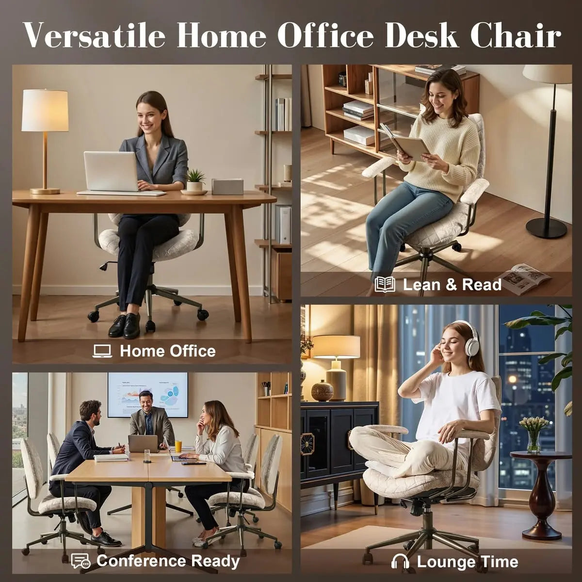 HOOOWOOO Mid-Century Leather Ergonomic Adjustable Swivel Office Chair