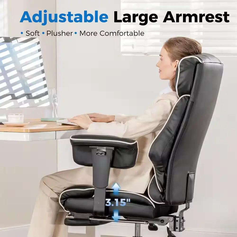 Big and Tall Faux Leather Office Chair Adjustable Height High Back Ergonomic Gaming Chair, Black and White