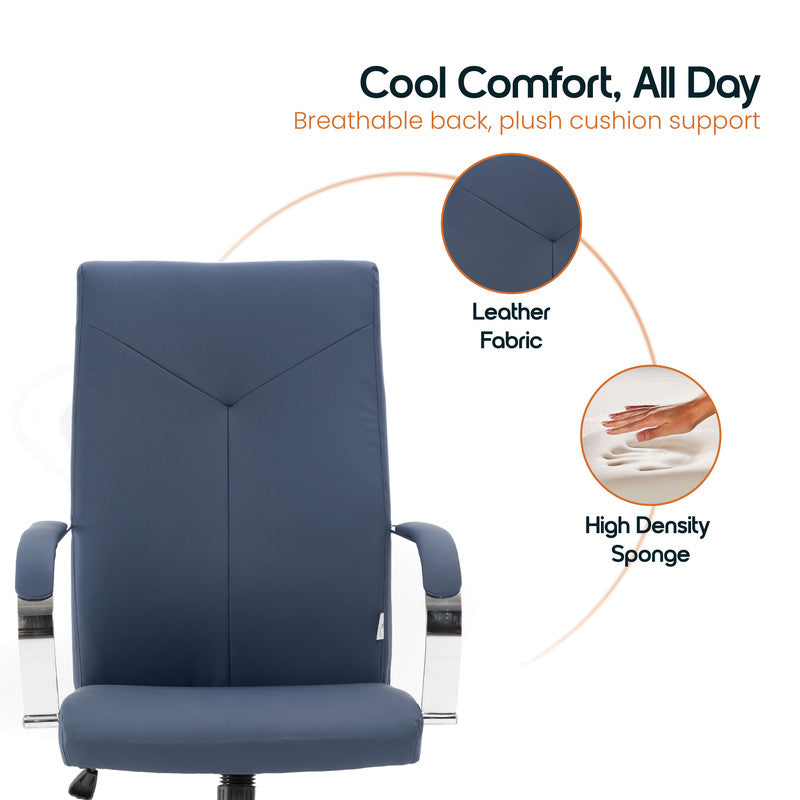 20 PCS Sonora Ergonomic High-Back Leather Desk Office Chair with Chrome Base and Tilt for Home Office - Navy Blue