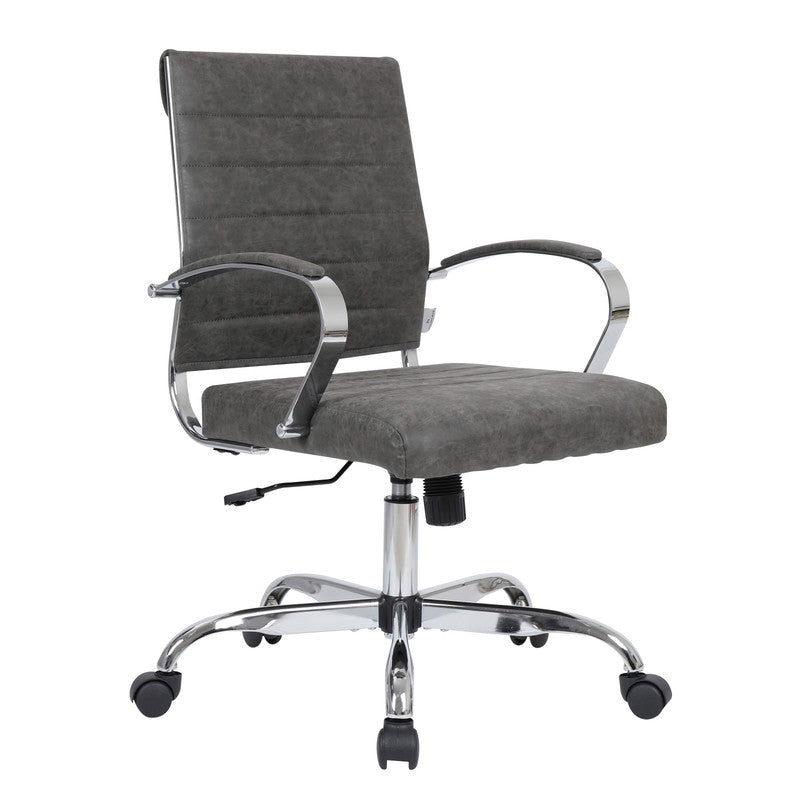 30 PCS Benmar Leather Office Desk Computer Chair with Ribbed Seat and Steel Frame - Charcoal