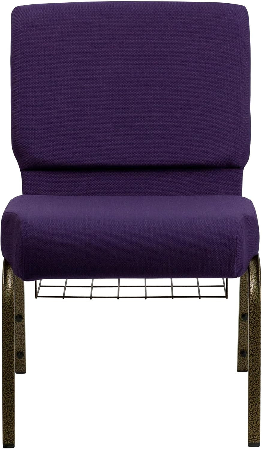 Flash Furniture HERCULES Series 21''W Church Chair in Royal Purple Fabric with Cup Book Rack - Gold Vein Frame