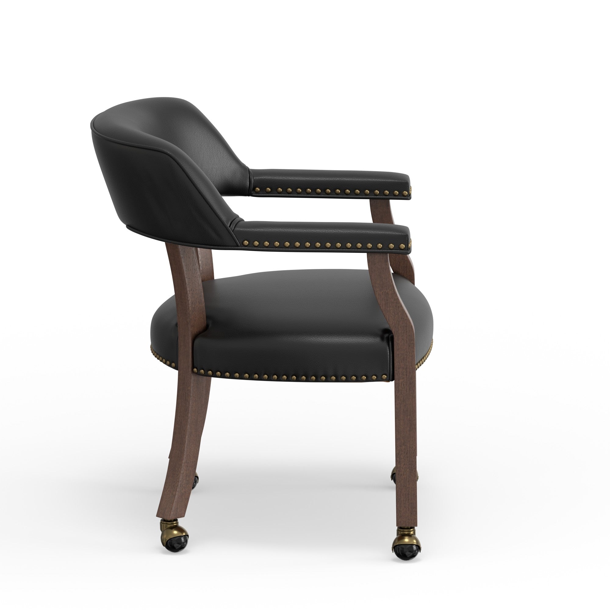 Gorman Walnut and Black Faux Leather Caster Dining and Game Chair - side