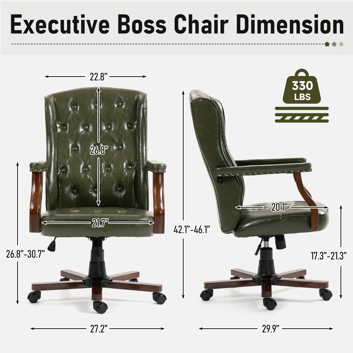 ECOTOUGE ergonomic green faux-leather wingback desk chair, swivel office chair (pair)