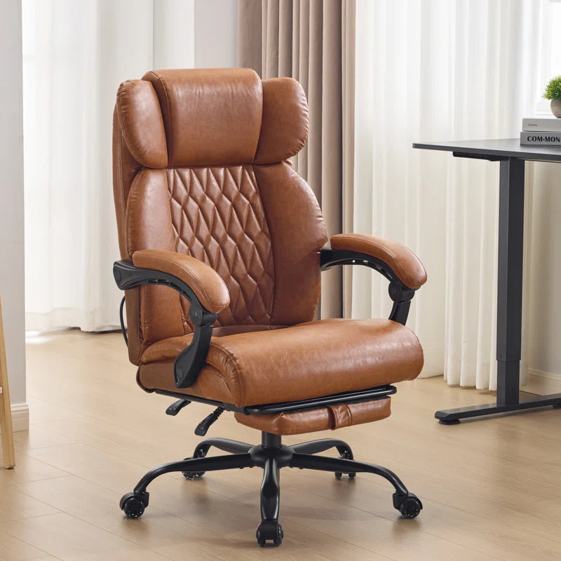 Ergonomic Office Chair,Executive Computer Chair with Footrest Brown Leather