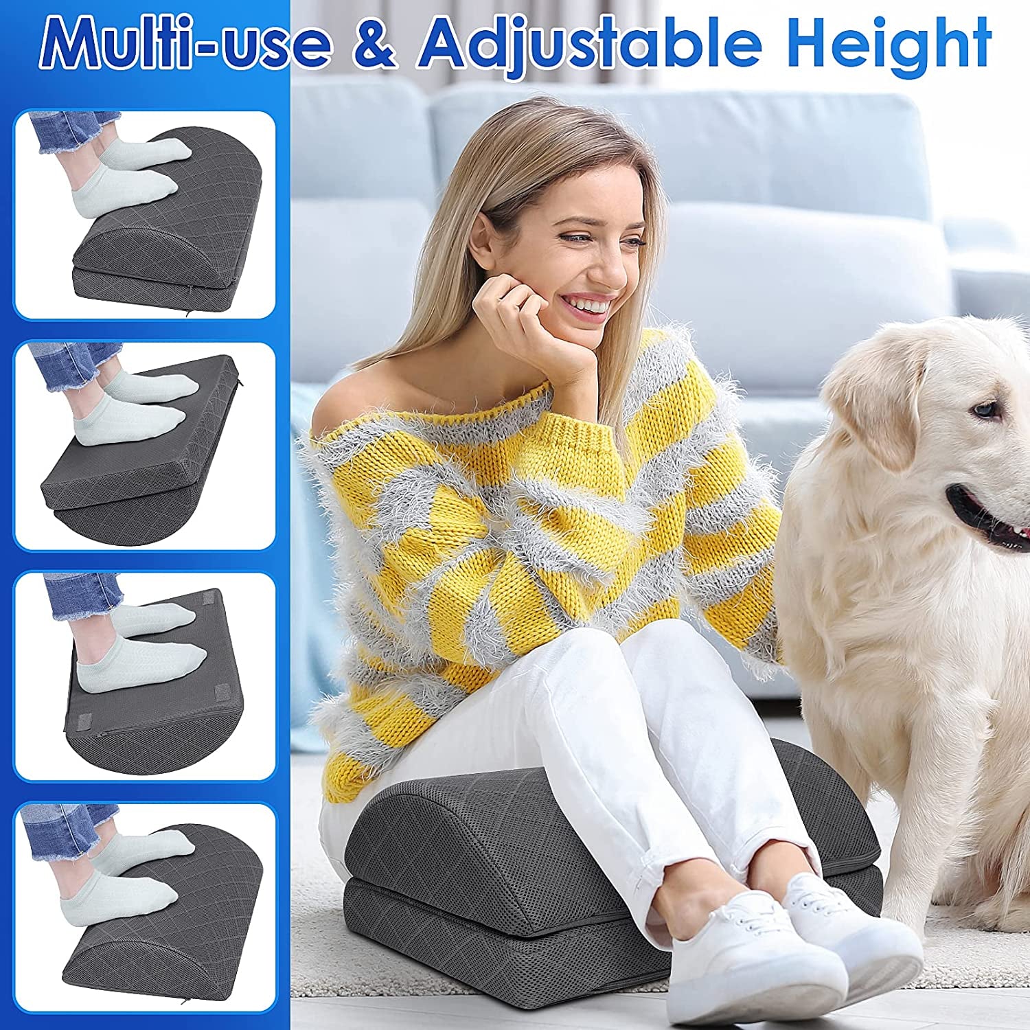 Cushzone Foot Rest for under Desk at Work, Grey | 2-Height Adjustable Foot Stool for Office and Home, Office Desk Accessories, Ergonomic Foot Support