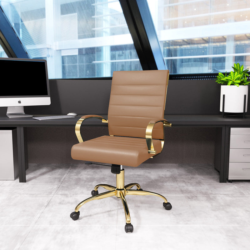 Set of 2 brown leather office chairs – view 2