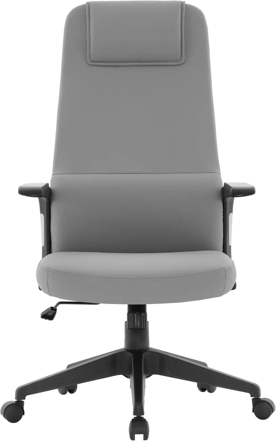 Leisuremod Ergonomic High-Back Leather Office Chair - Grey Swivel Desk Chair with Adjustable Height, Tilt, Padded Headrest & Double Wheel Casters, Comfortable for Home or Office