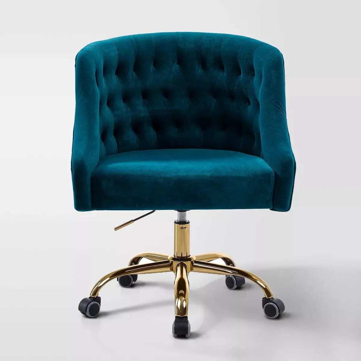 Anika Modern Velvet Height-Adjustable Swivel Task Office Chair with Button-Tufted Back and Gold Base | Karat Home