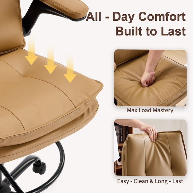 Ergonomic Faux Leather Drafting Chair with Adjustable Footrest, Integrated Arms and 330 lbs Capacity