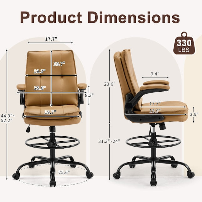 Ergonomic Faux Leather Drafting Chair with Adjustable Footrest, Integrated Arms and 330 lbs Capacity
