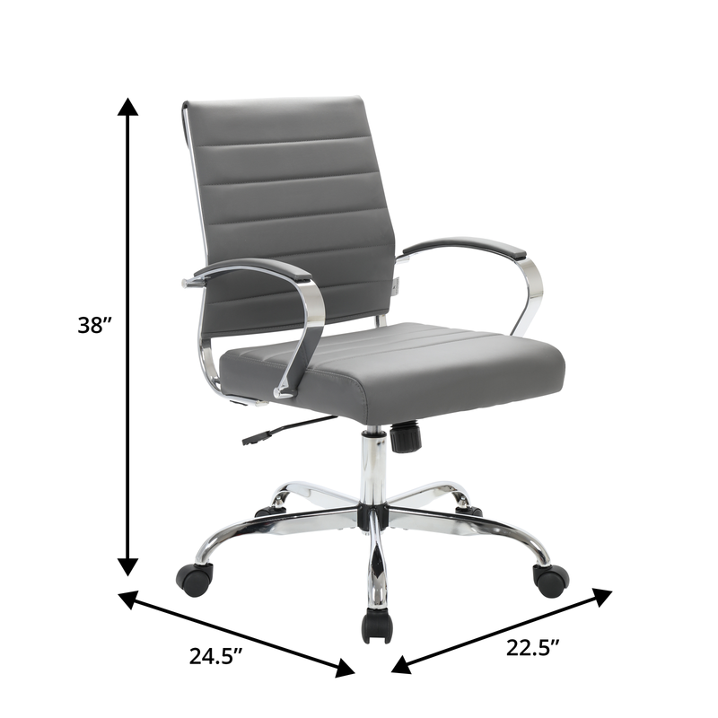 30 PCS Benmar Leather Office Desk Computer Chair with Ribbed Seat and Steel Frame - Grey