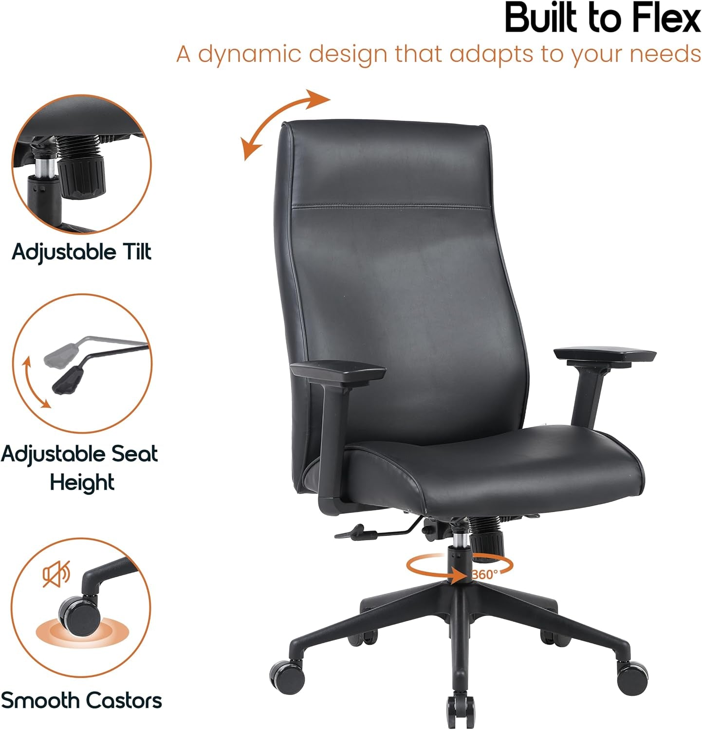 Maxwell Ergonomic Leather Executive Office Chair With Adjustable Height