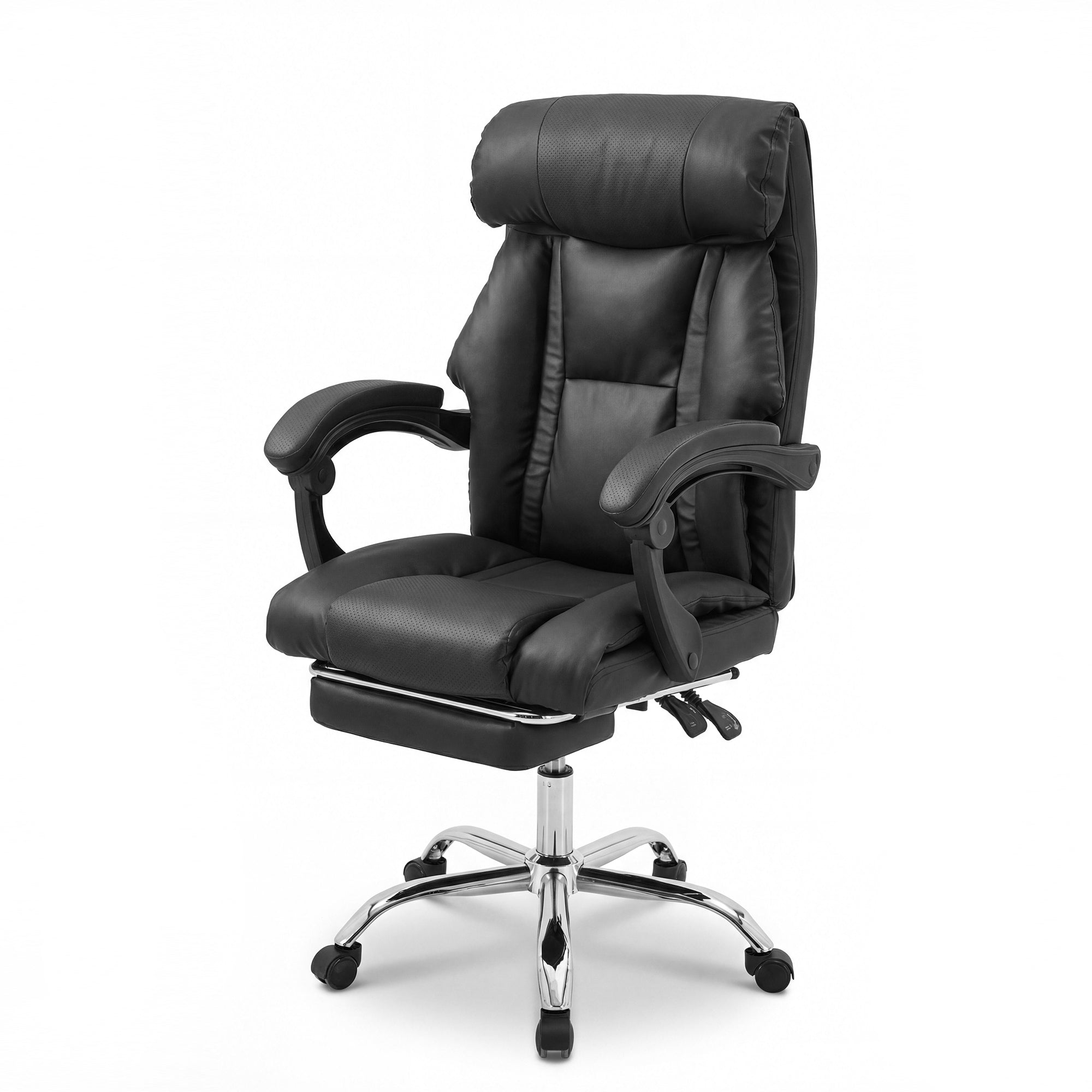 Executive Reclining Office Chair with Footrest, Black PU Leather