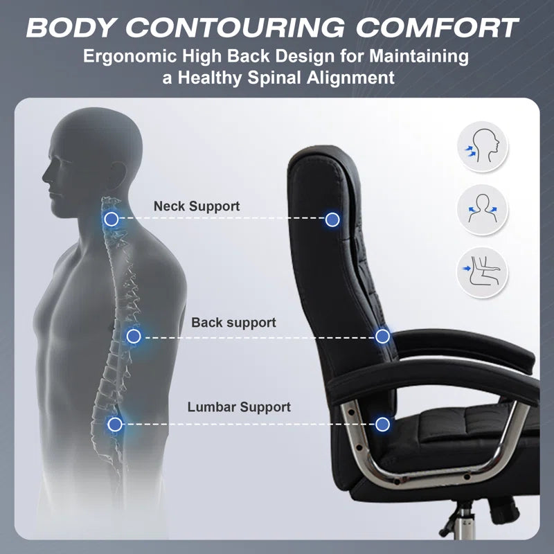 Allard Ergonomic Faux Tufted Leather Executive Office Chair with Padded Armrest