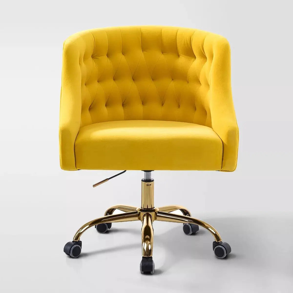Anika Modern Velvet Height-Adjustable Swivel Task Office Chair with Button-Tufted Back and Gold Base | Karat Home