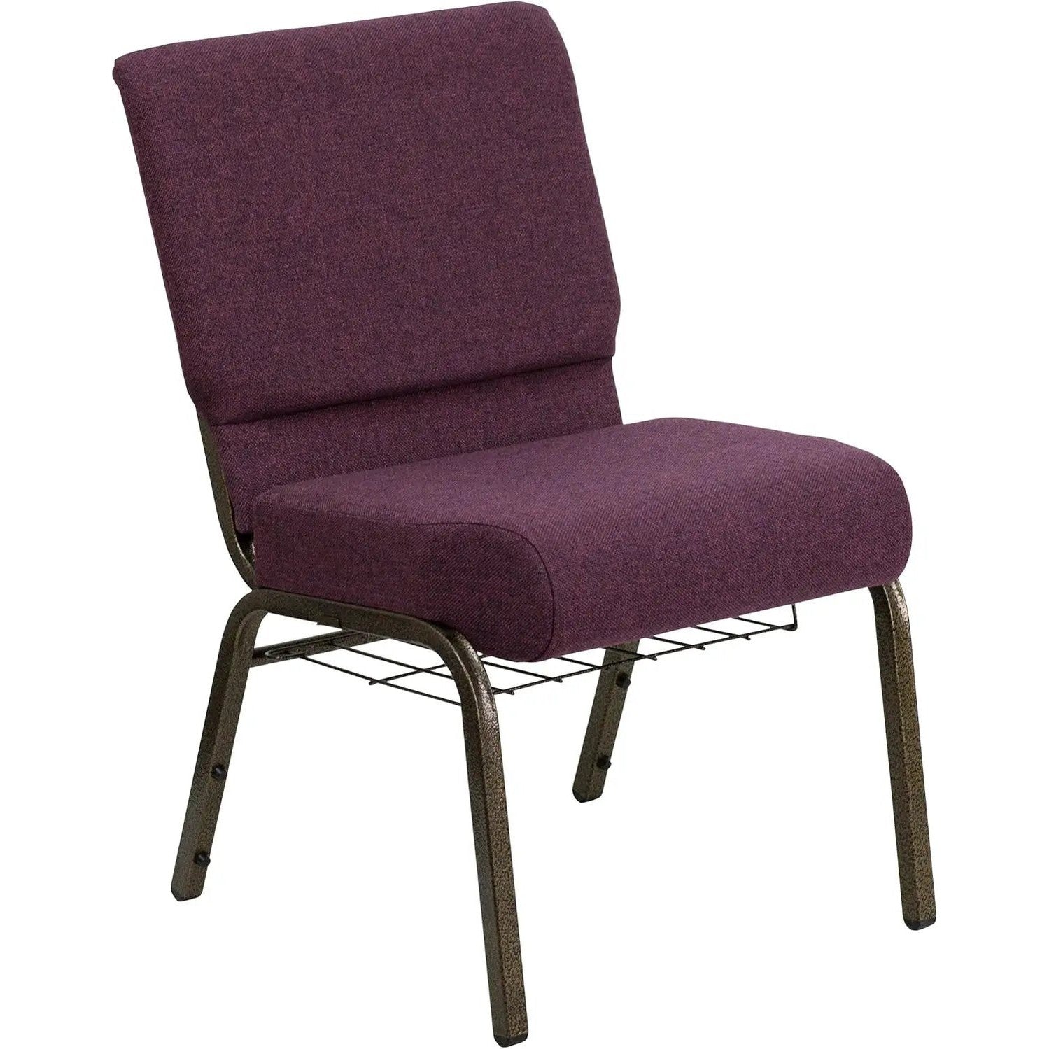 Flash Furniture 4 Pack HERCULES Series 21''W Church Chair in Plum Fabric with Cup Book Rack - Gold Vein Frame by 5 years limited.