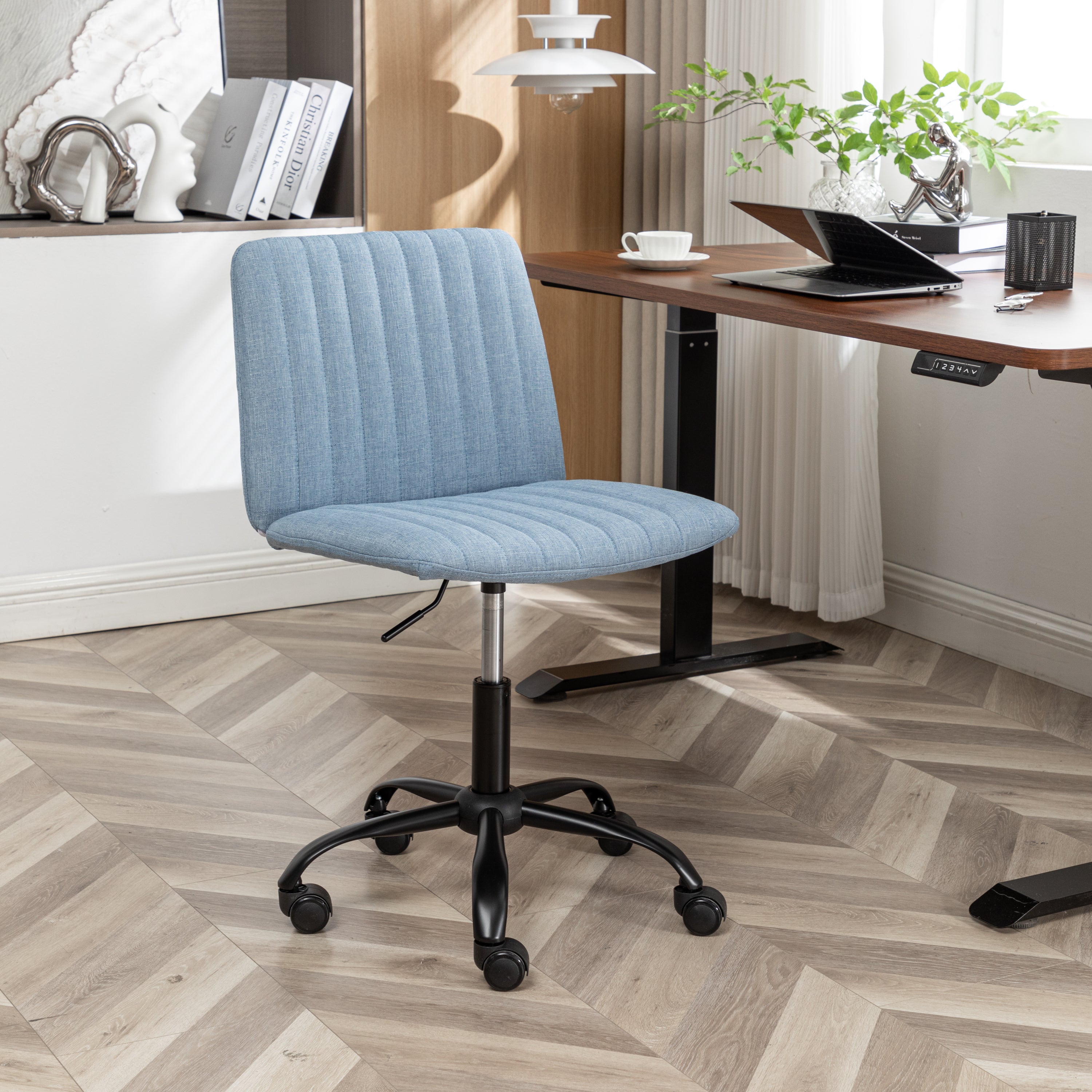 Masar Blue Fabric Swivel Office Chair with Metal Base