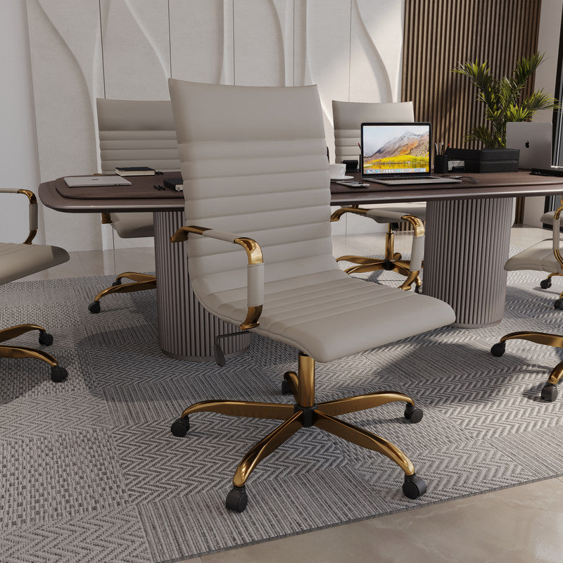 17 PCS Harris Modern High-Back Leather Upholstered Office Chair with Tilt & Swivel for Home Office - Tan