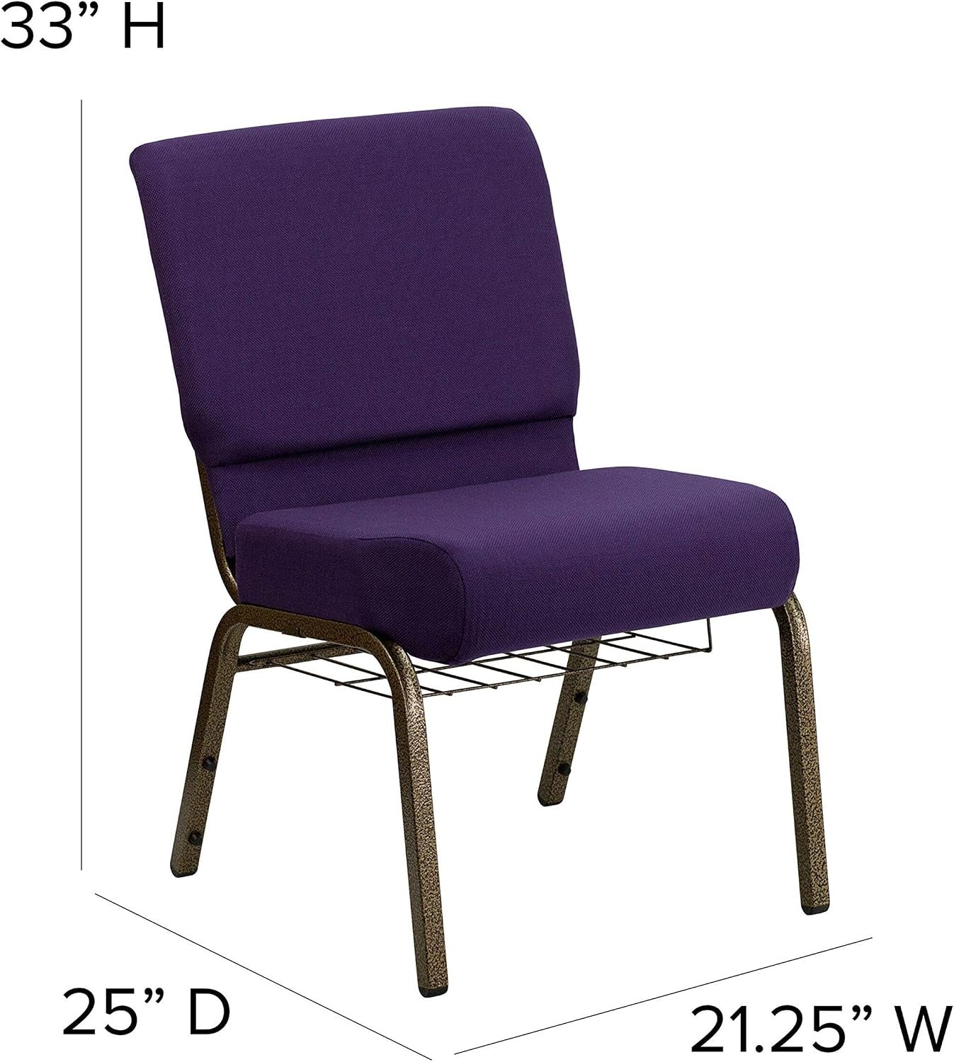 Flash Furniture HERCULES Series 21''W Church Chair in Royal Purple Fabric with Cup Book Rack - Gold Vein Frame