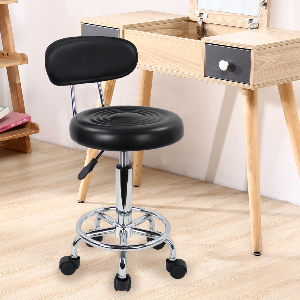 Adjustable PU Leather Rolling Stool With Low Back And Footrest