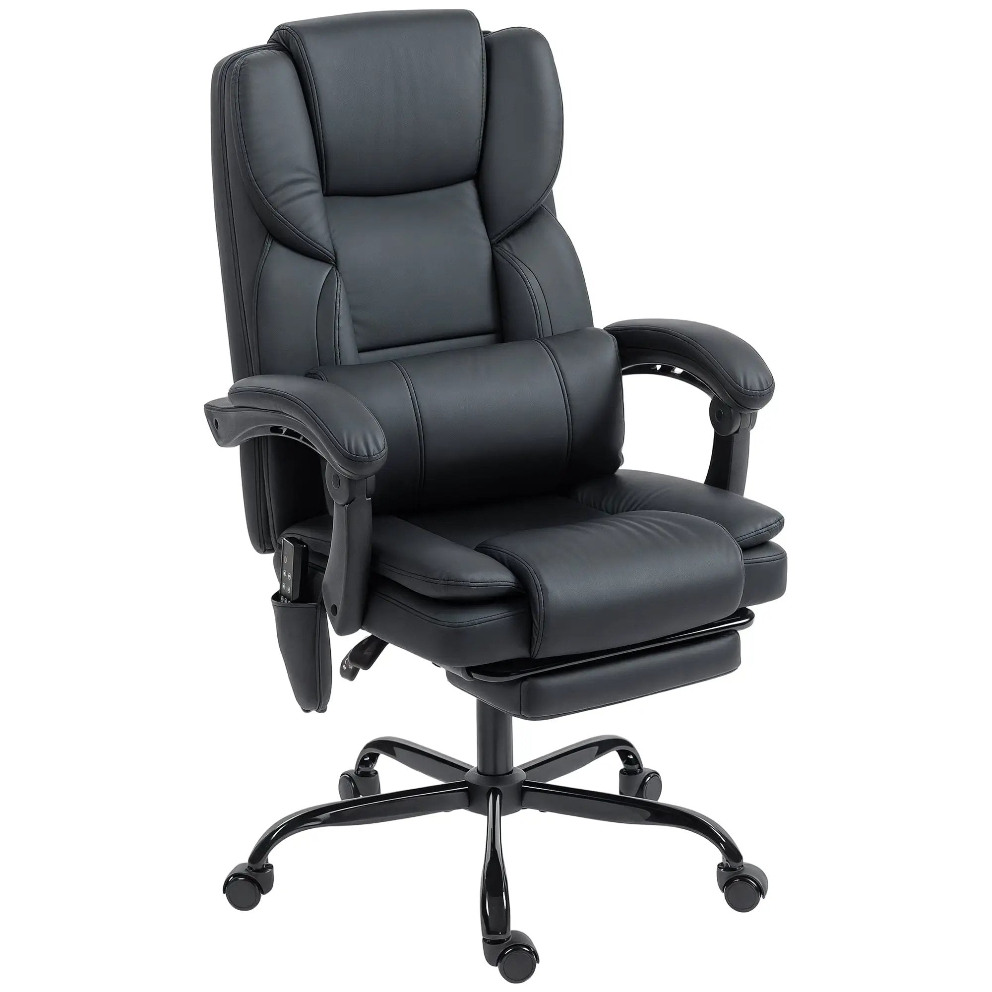 Office Chair with Massage, Pet-Friendly Faux Leather Reclining Desk Chair with Lumbar Support, Footrest, Black by Platinum-Level Office Chairs