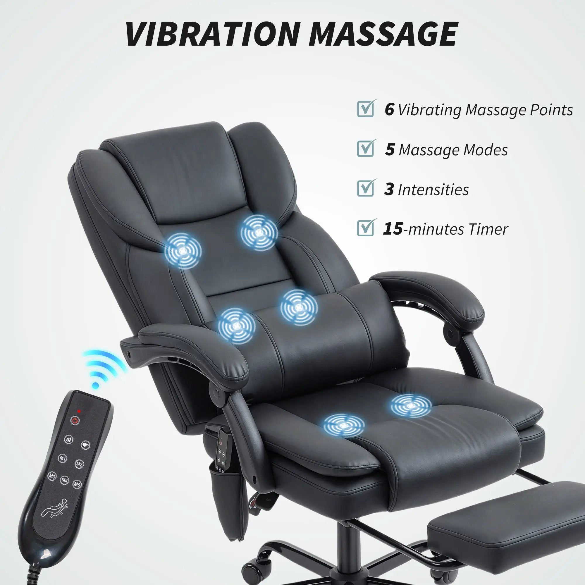 Office Chair with Massage, Pet-Friendly Faux Leather Reclining Desk Chair with Lumbar Support, Footrest, Black by Platinum-Level Office Chairs