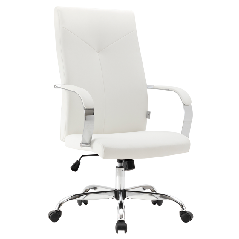 20 PCS Sonora Ergonomic High-Back Leather Desk Office Chair with Chrome Base and Tilt for Home Office - White