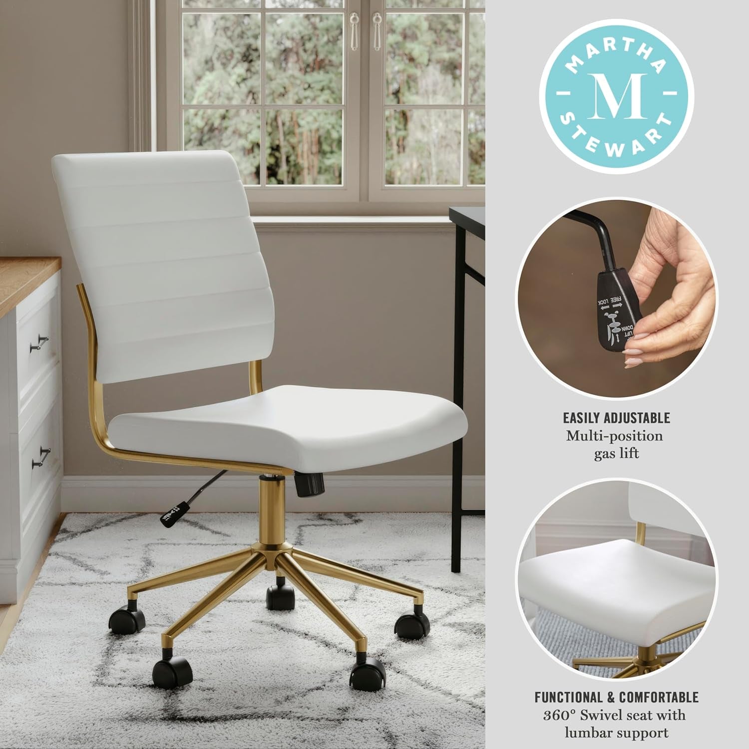Martha Stewart Ivy Upholstered Office Chair, White
