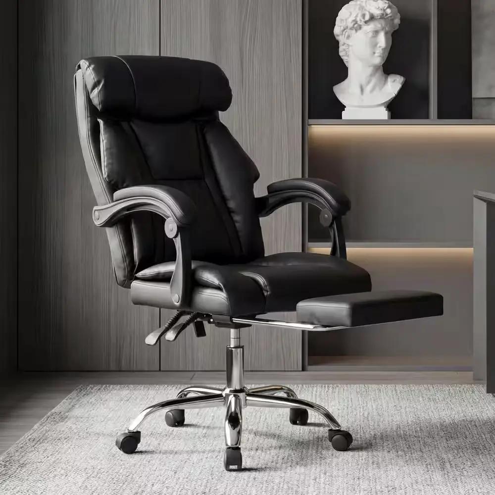 Faux Leather High Back Reclining Office Chair in Black Swivel Gaming Chair with Adjustable Height for Office, Bedroom