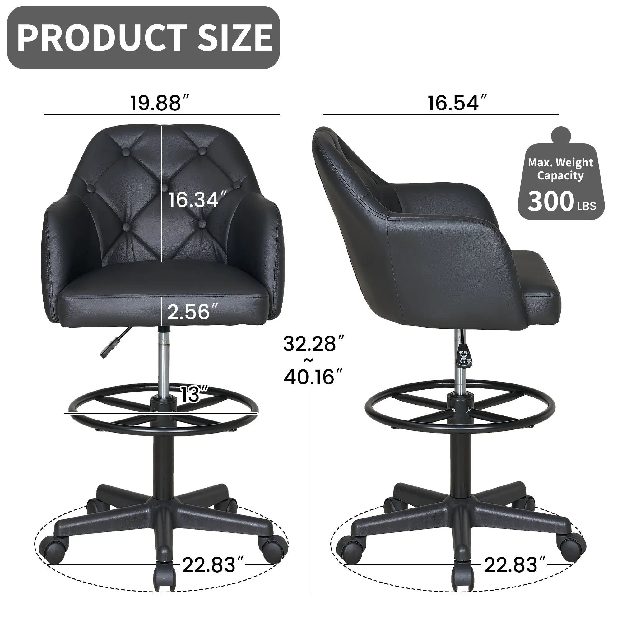 Drafting Chair Swivel Wingback Adjustable Height Office Comfort