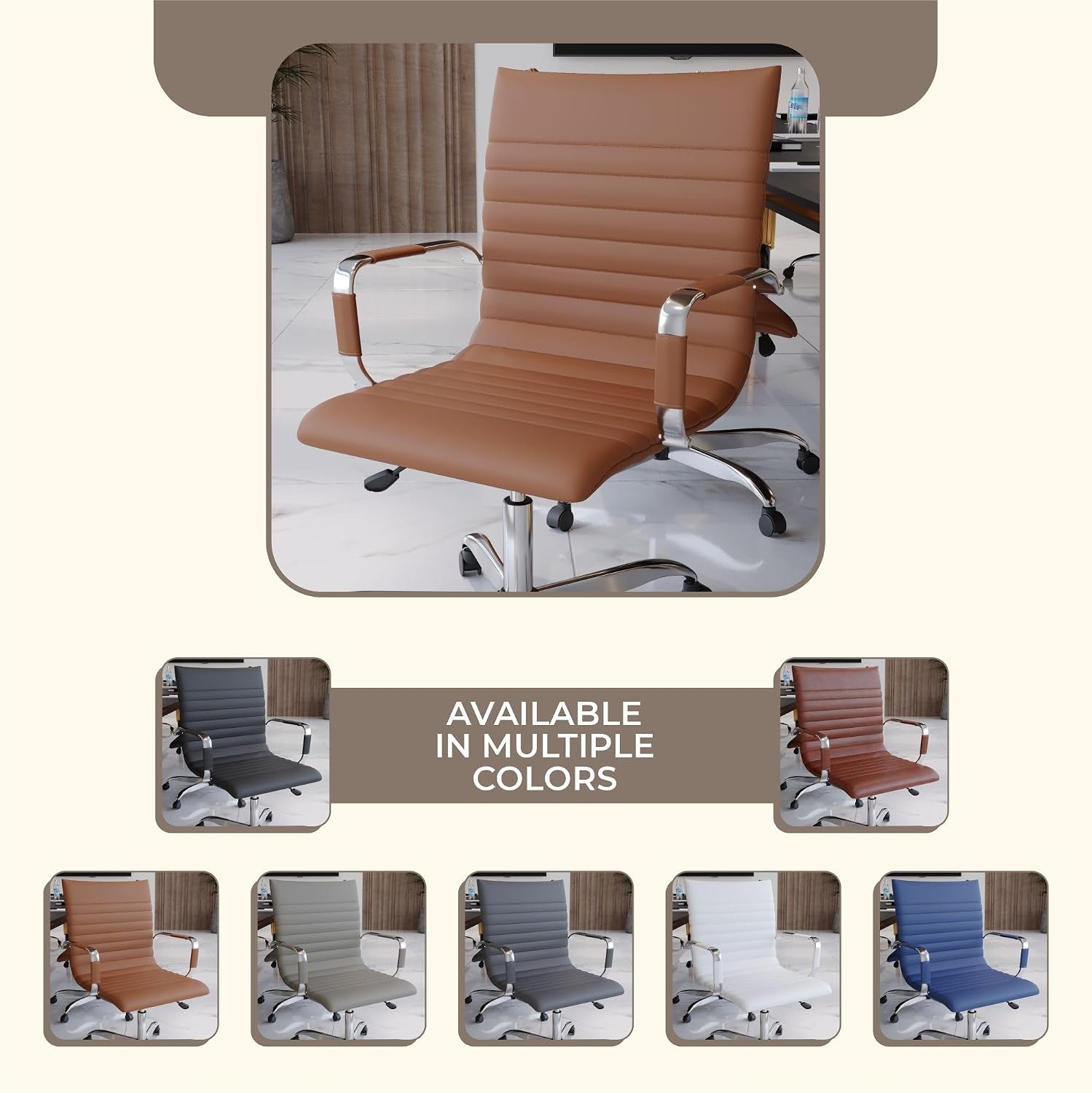 Leisuremod Ergonomic Executive Office Chair with Lumbar Support – Adjustable Leather Swivel Desk Chair, High Back Computer Chair Home & Office with Rolling Wheels & Chrome Base