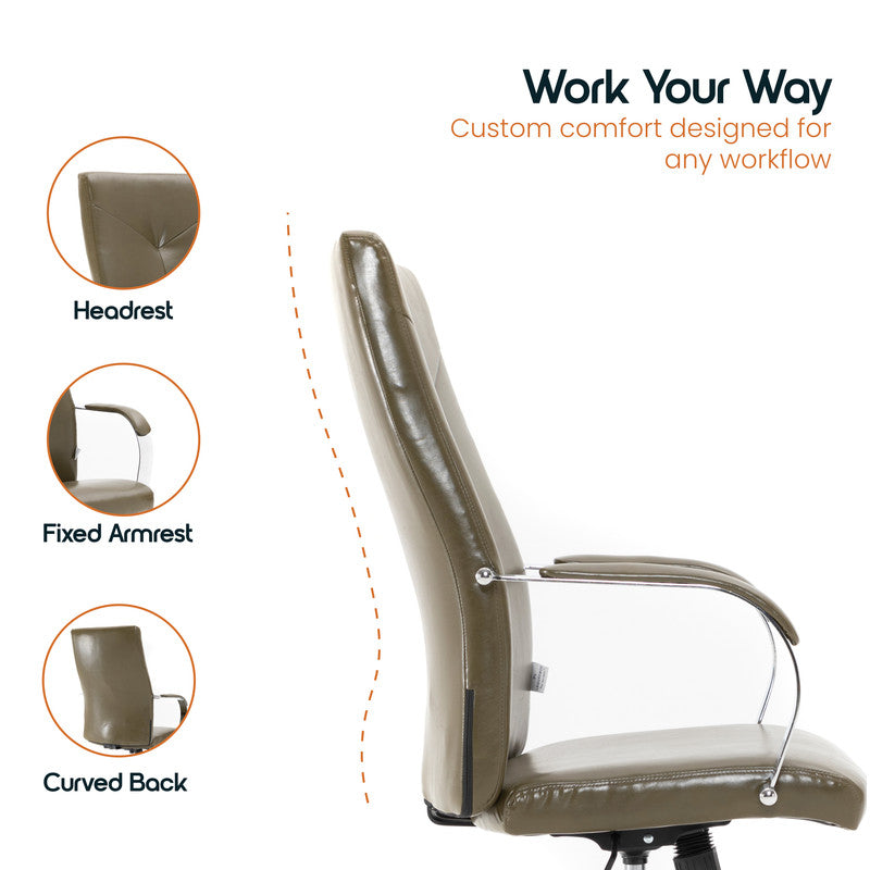 20 PCS Sonora Ergonomic High-Back Leather Desk Office Chair with Chrome Base and Tilt for Home Office - Olive Green
