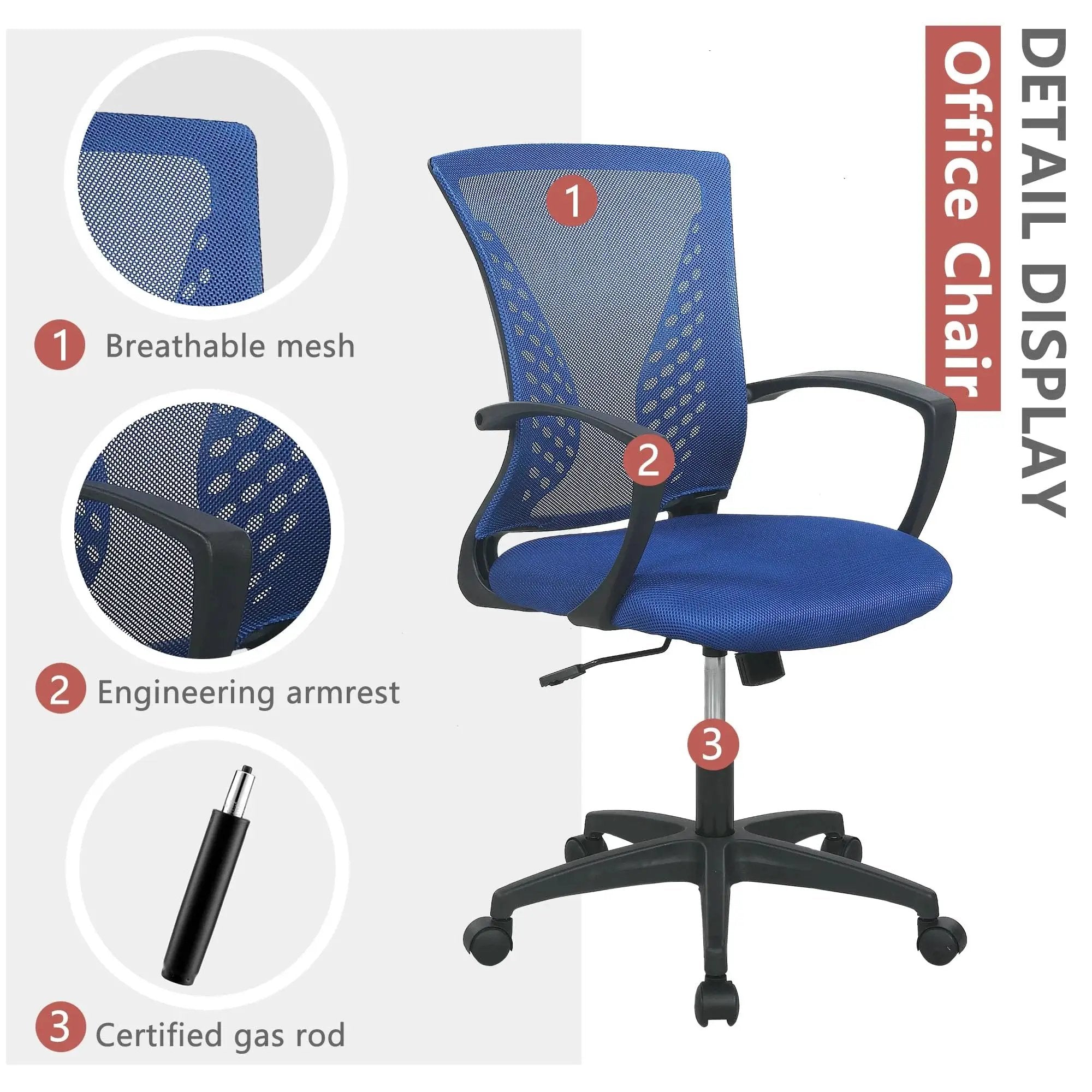 Paylesshere Ergonomic Office Chair, Lumbar Support, Adjustable Height with Armrests for Adults(Blue)