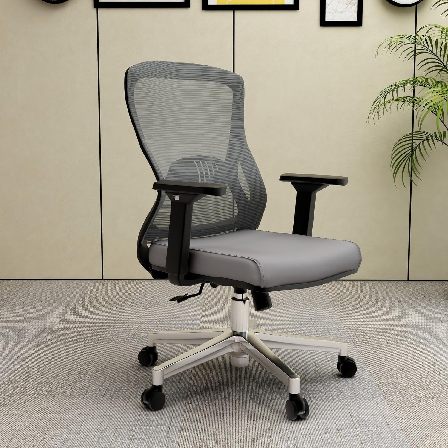 Leisuremod Ergonomic Office Chair Mid-Back Mesh Computer Adjustable Lumbar Support Conference Room Chair with Swivel and Tilt Adorit Series in Grey