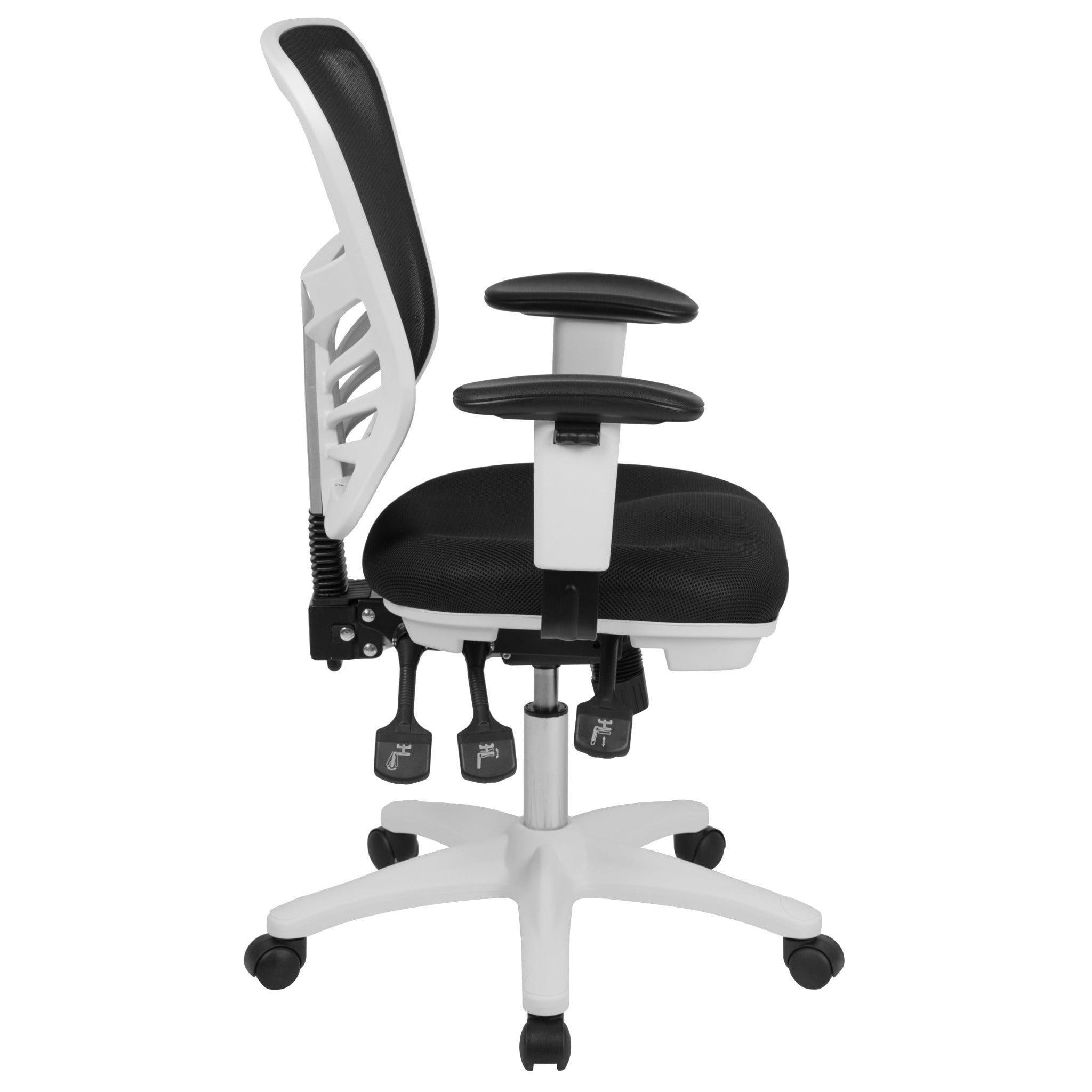 Mid-Back Black Mesh Multifunction Executive Swivel Office Chair with White Frame