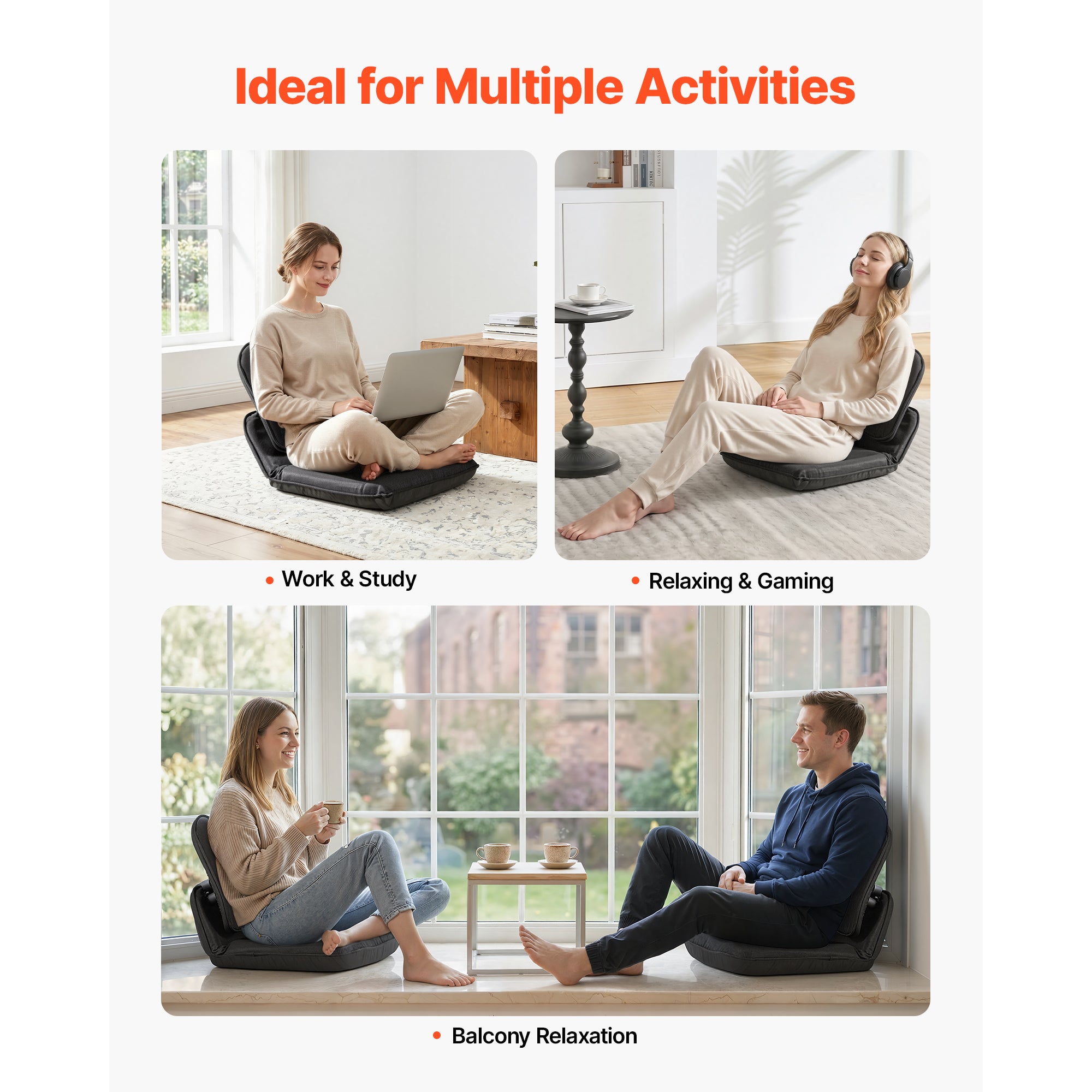 Black Folding Floor Chair - ideal for gaming, reading and relaxing