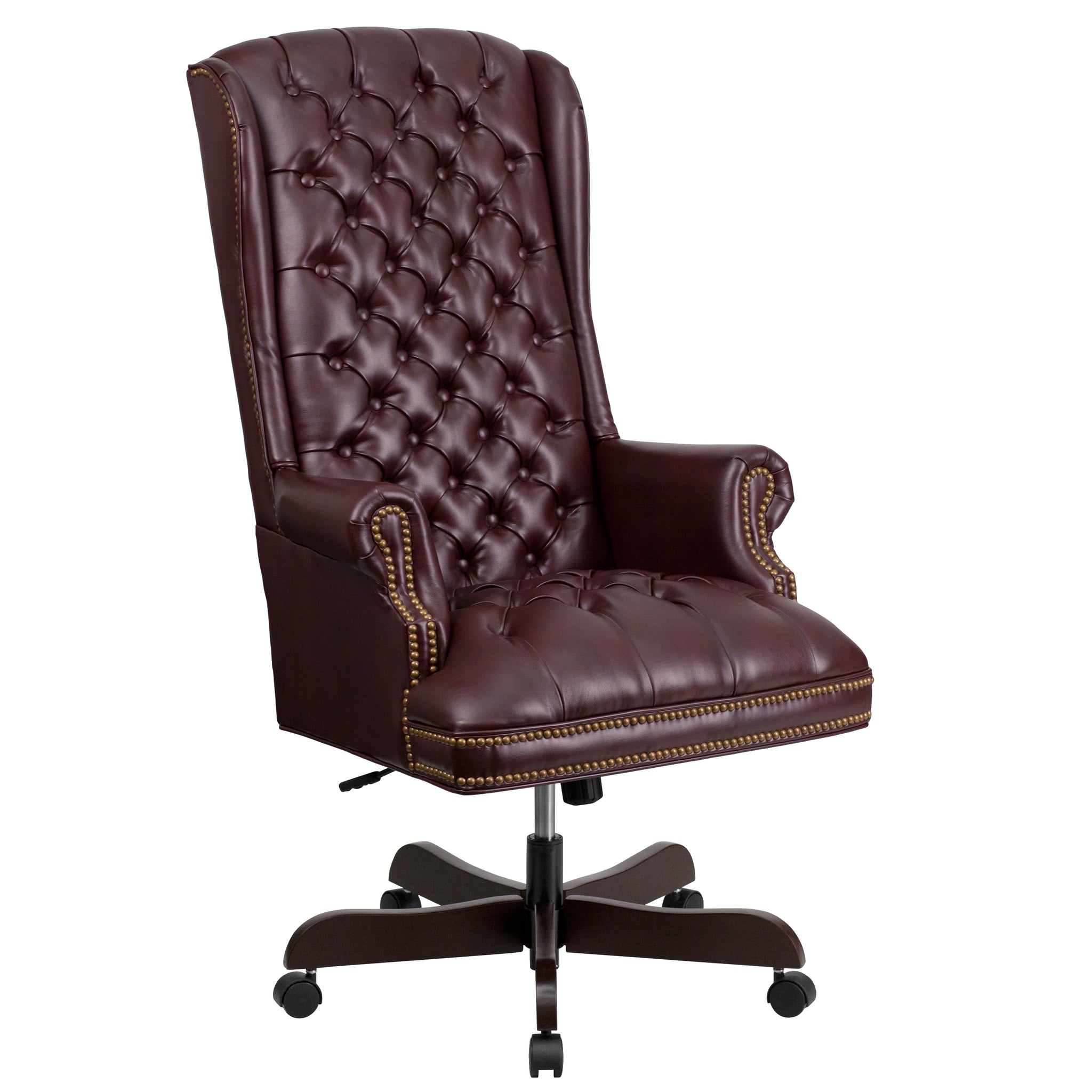 Turner High Back Traditional Tufted Burgundy LeatherSoft Executive Swivel Office Chair with Arms - image 1